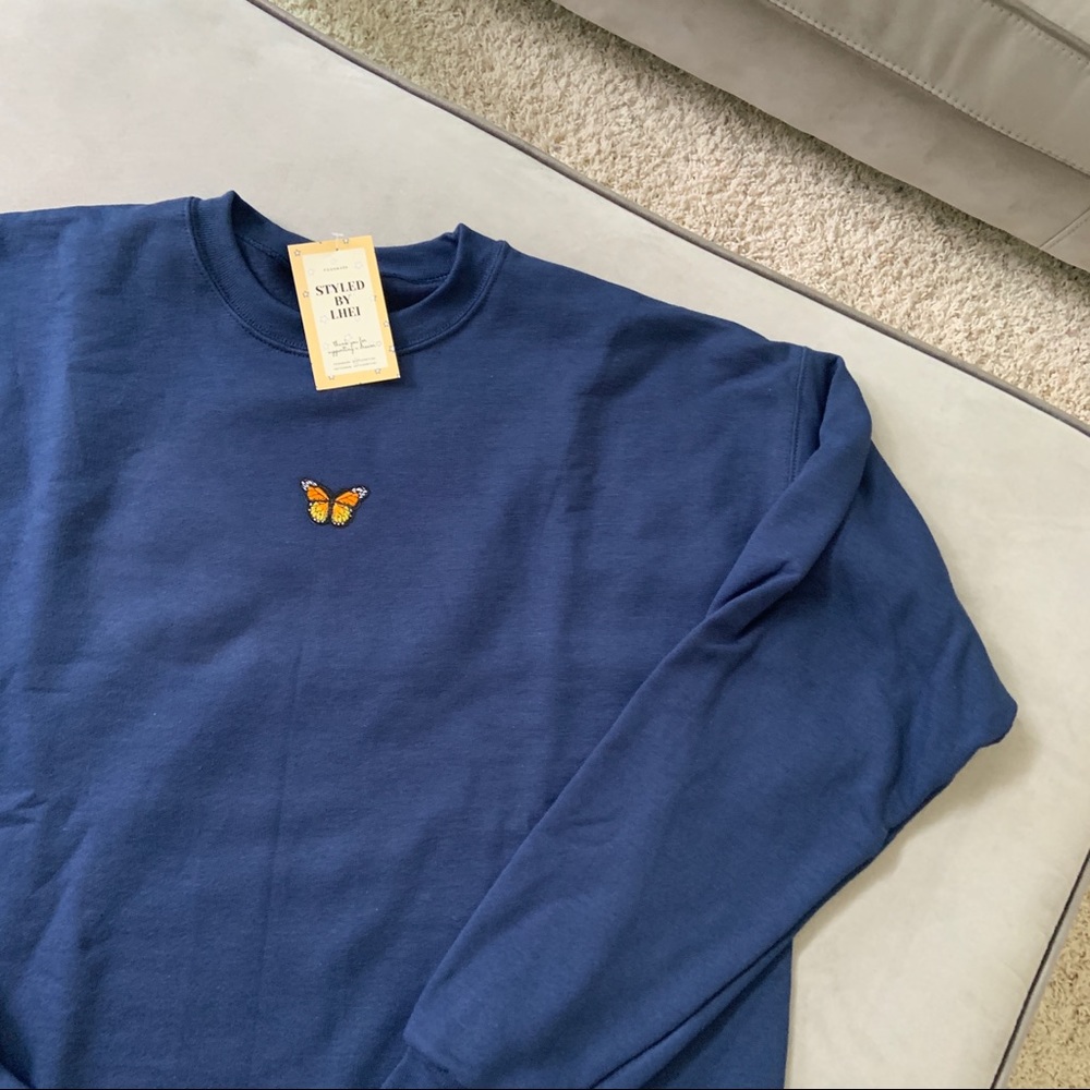 n e w | navy blue butterfly crewneck 🦋💙 - Picture 4 of 8